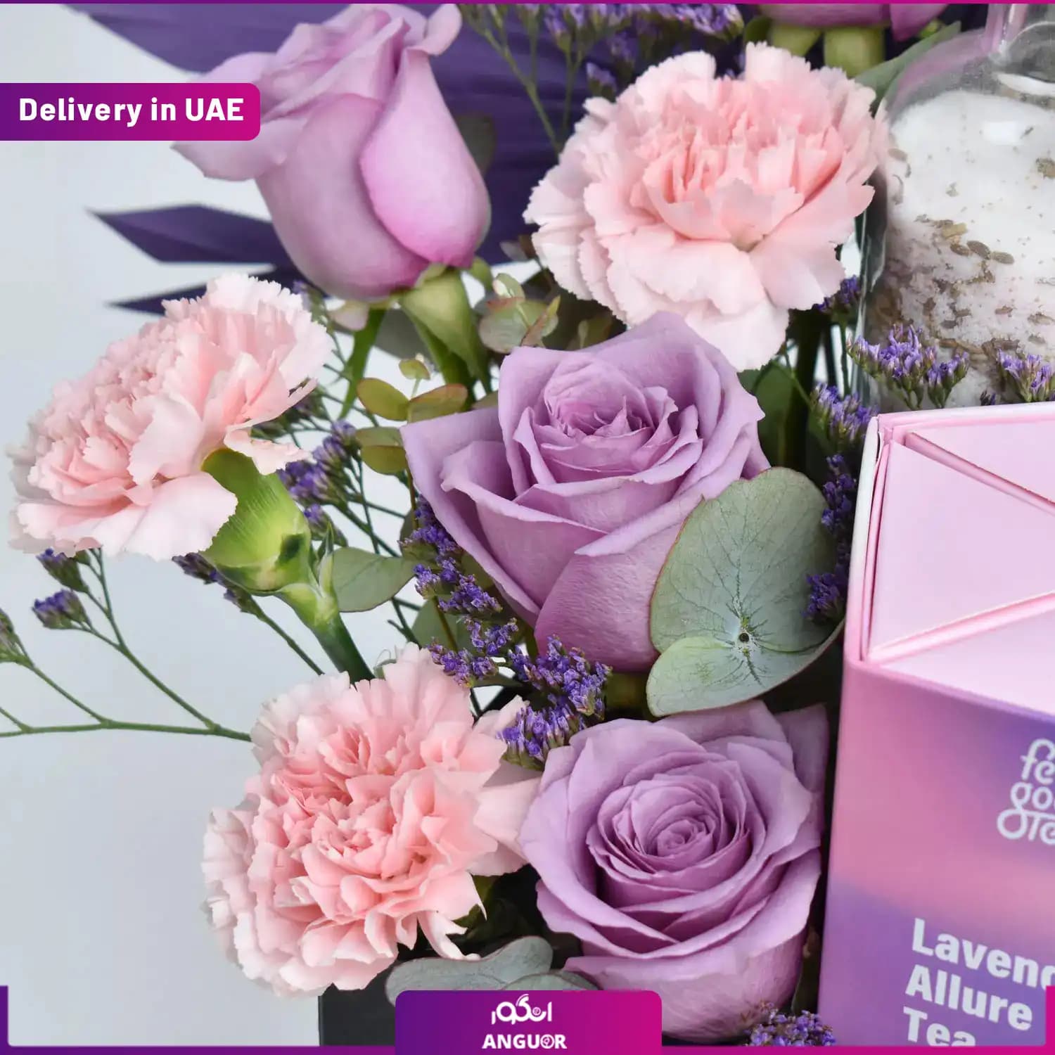 باکس گل هدیه با تم بنفش ( ارسال به دبی و امارات ) — تصویر ۳