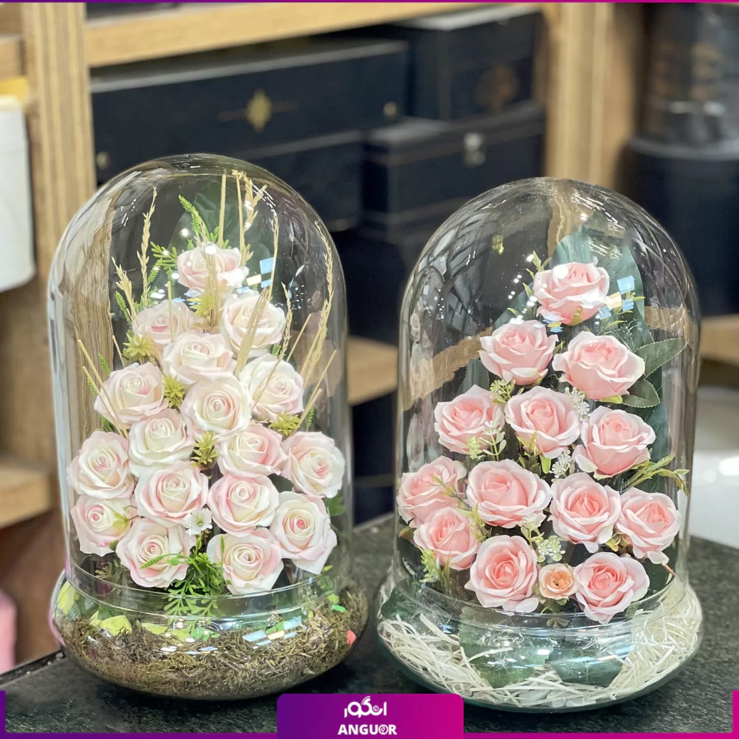 تنگ شیشه‌ای مصنوعی گل رز