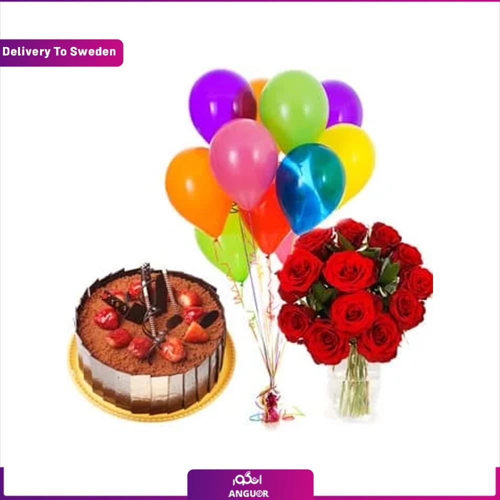 پک تولد گل – بادکنک – کیک (تحویل در سوئد)