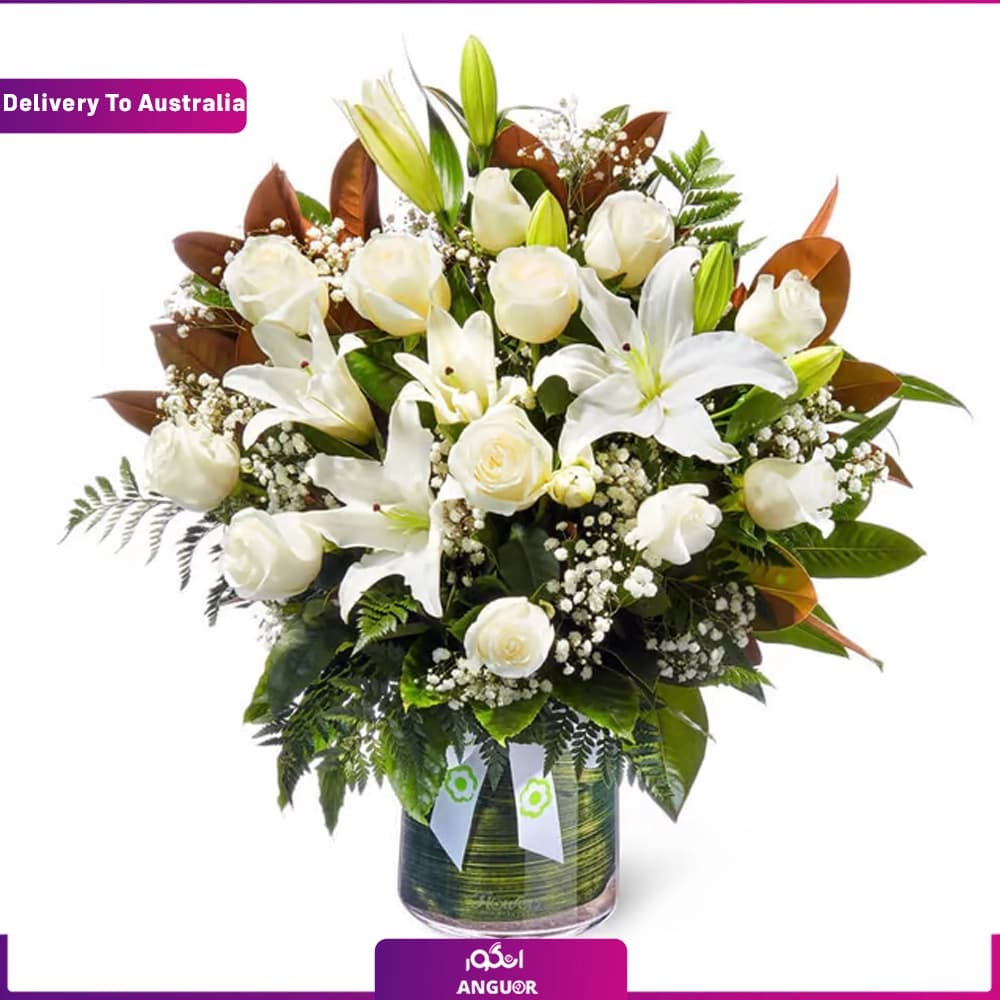گلدان با گل تم سفید (ارسال گل به استرالیا)