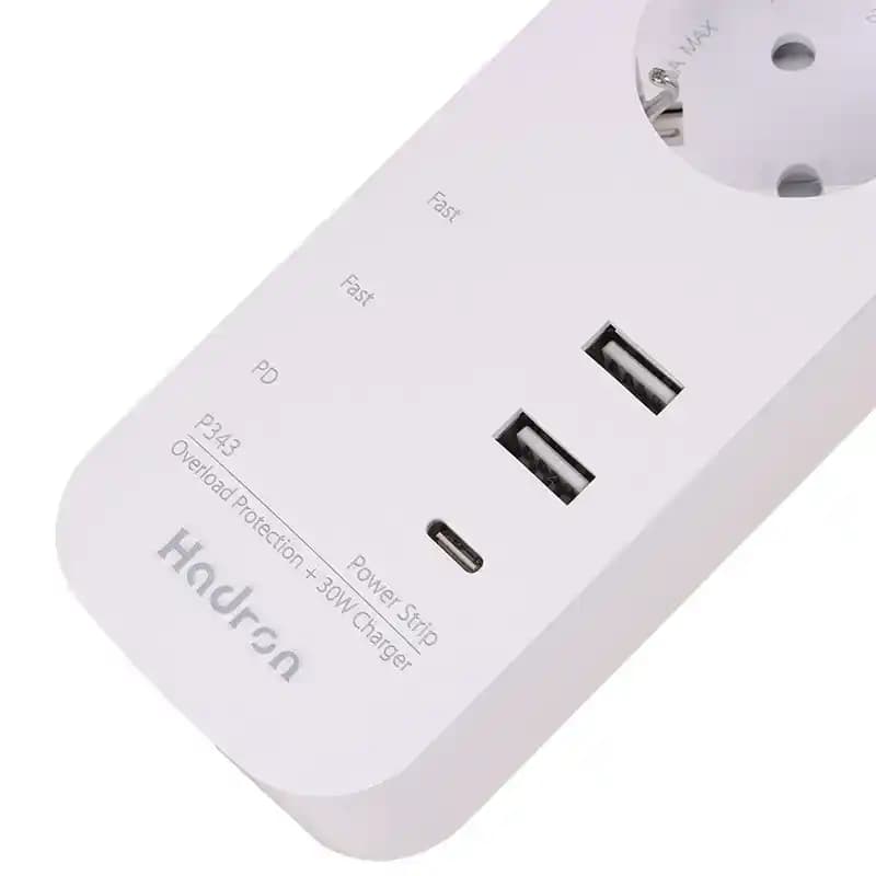 چند راهی 3 خانه برق ارت دار هادرون HADRON P343 با کابل 1.8 متری + شارژر USB و Type-C — تصویر ۷