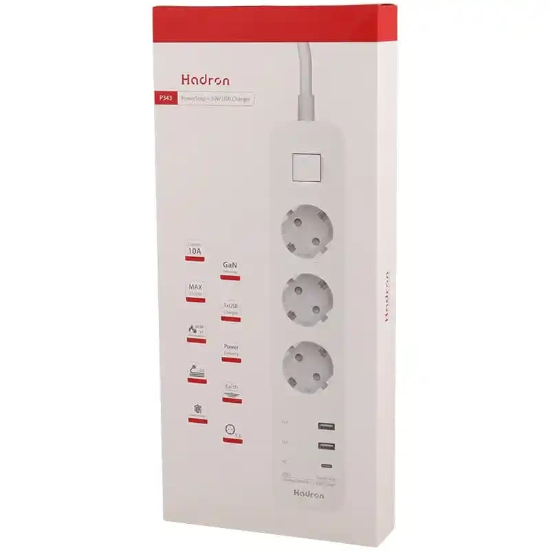 چند راهی 3 خانه برق ارت دار هادرون HADRON P343 با کابل 1.8 متری + شارژر USB و Type-C — تصویر ۱۰