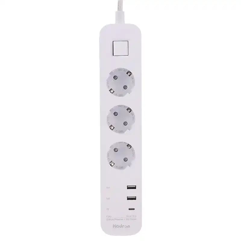 چند راهی 3 خانه برق ارت دار هادرون HADRON P343 با کابل 1.8 متری + شارژر USB و Type-C