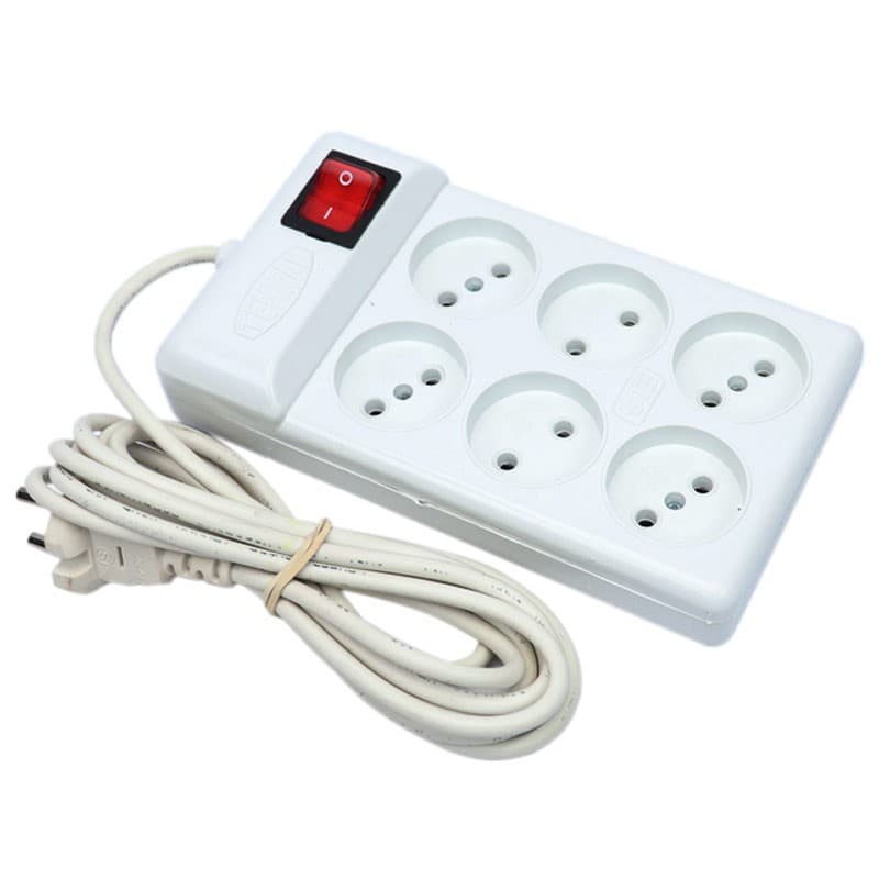 چند راهی 6 خانه کلید دار سفید تهران الکتریک با کابل 3 متری Tehran Electric