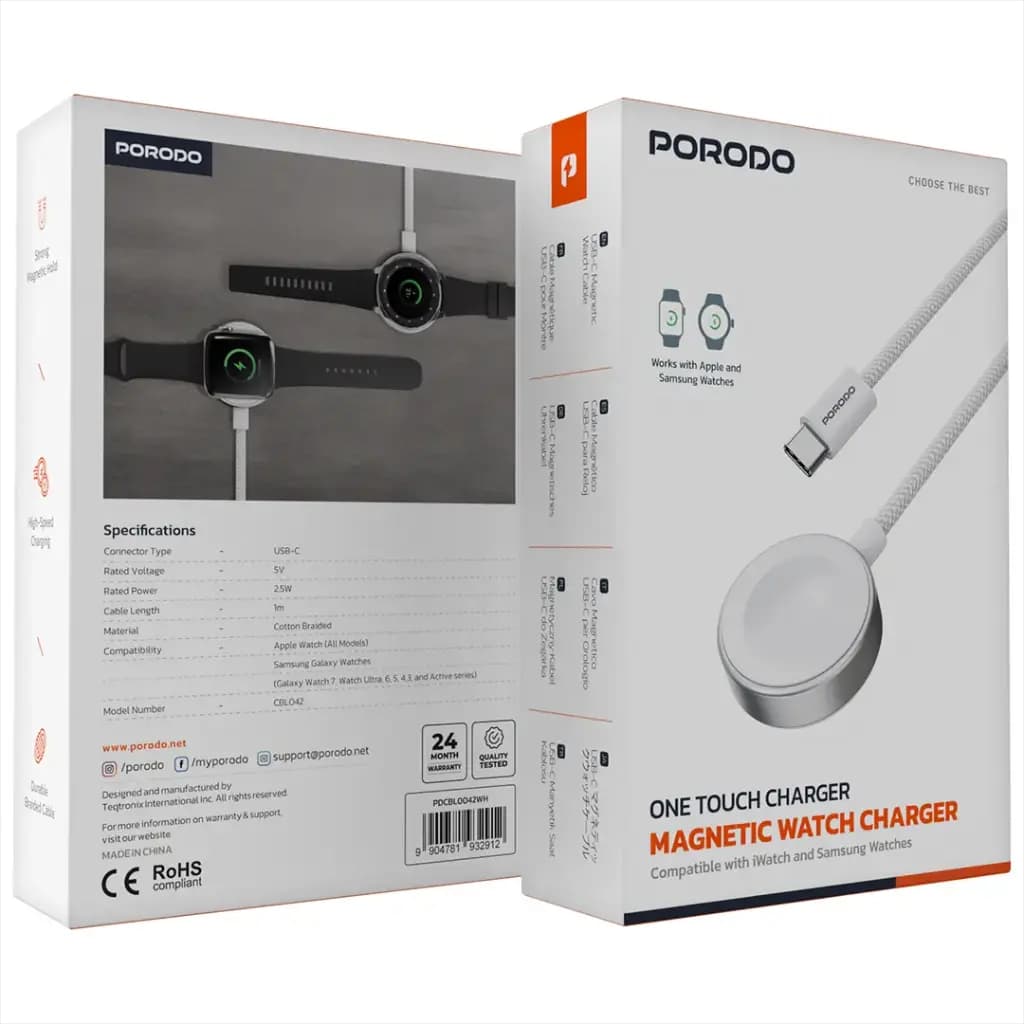 شارژر مگنتی ساعت هوشمند پرودو مدل PDCBL0042 Porodo One Touch Charger Magnetic Watch Charger — تصویر ۳