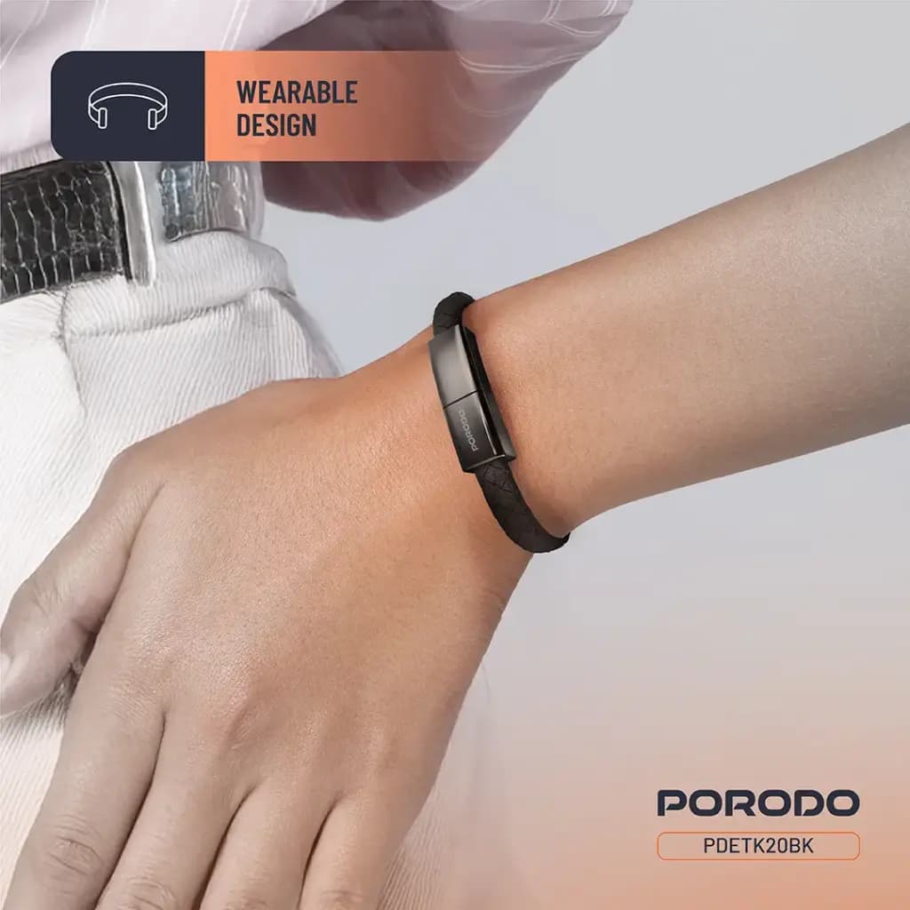 کابل مچی USB-C به USB-C پرودو با قفل مغناطیسی استیل مدل Porodo USB-C to USB-C Wristband Cable Magnetic Steel Clasp — تصویر ۶