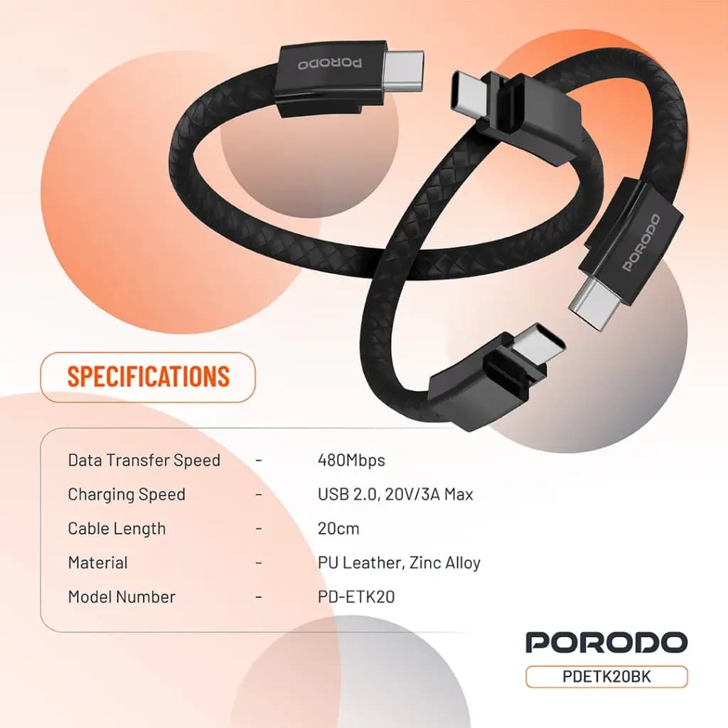 کابل مچی USB-C به USB-C پرودو با قفل مغناطیسی استیل مدل Porodo USB-C to USB-C Wristband Cable Magnetic Steel Clasp — تصویر ۷