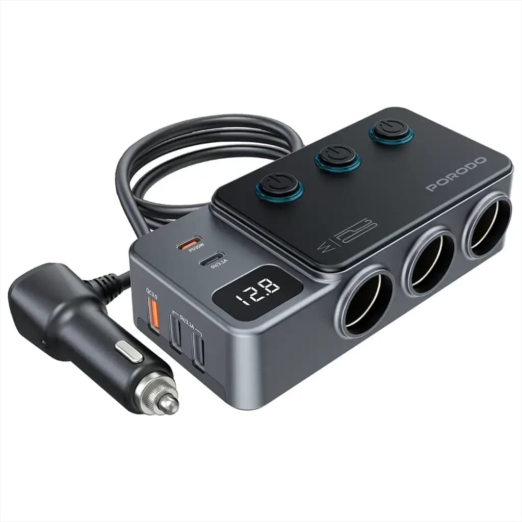شارژر فندکی خودرو 120 وات پرودو مدل Porodo 120W Car Charger Hub Triple-Port PDFWCH070DG — تصویر ۹