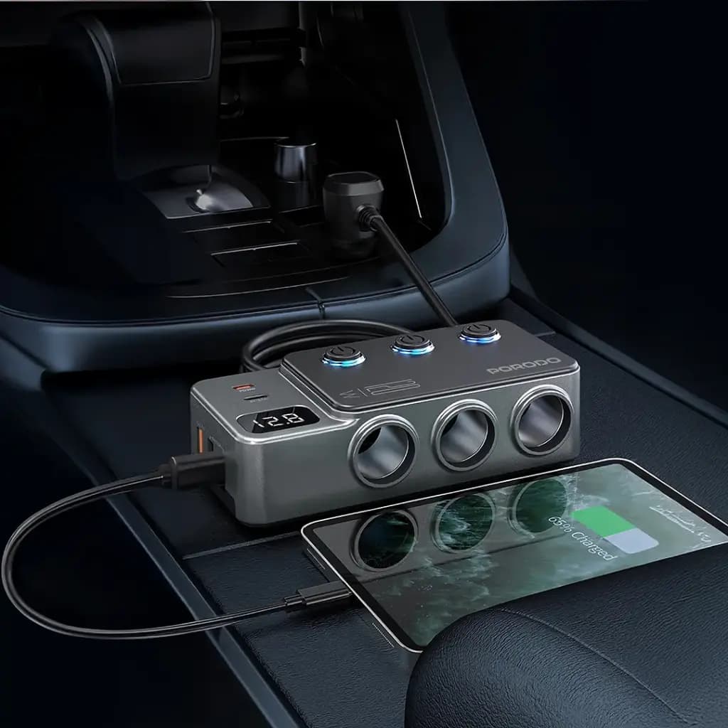 شارژر فندکی خودرو 120 وات پرودو مدل Porodo 120W Car Charger Hub Triple-Port PDFWCH070DG — تصویر ۸