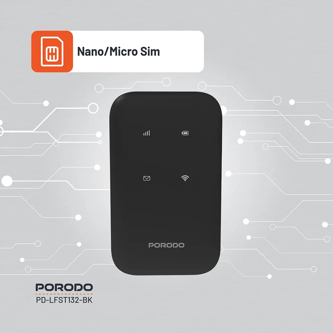 مودم جیبی شارژی سیم کارتی قابل حمل پرودو مدل Porodo pocket router LFS132 4G LTE WiFi 6 — تصویر ۱۲