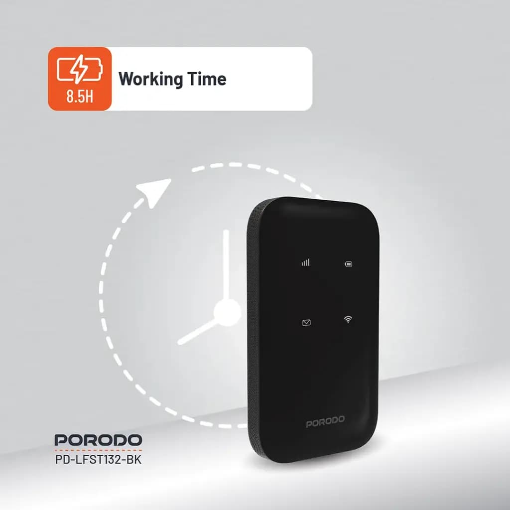 مودم جیبی شارژی سیم کارتی قابل حمل پرودو مدل Porodo pocket router LFS132 4G LTE WiFi 6 — تصویر ۳