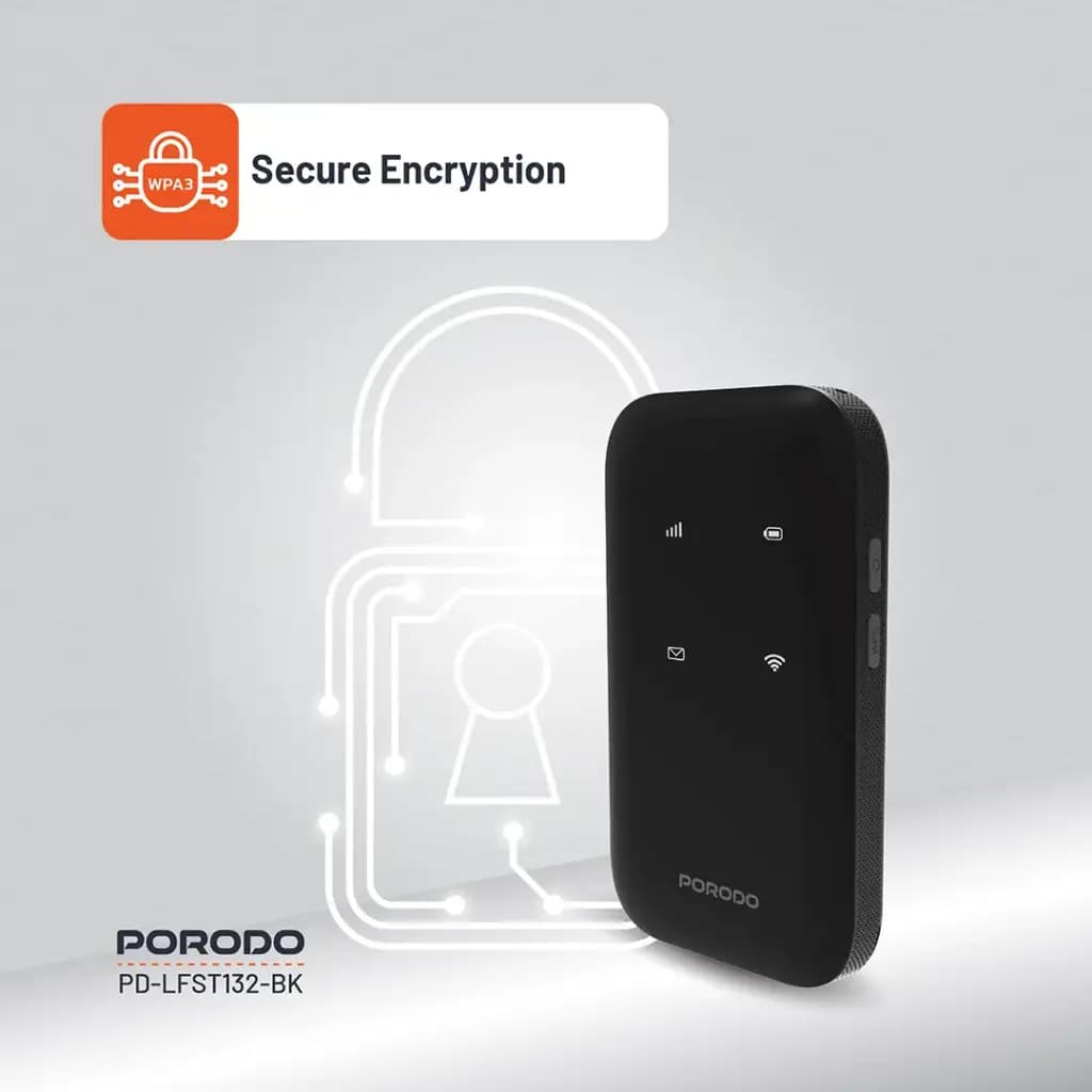 مودم جیبی شارژی سیم کارتی قابل حمل پرودو مدل Porodo pocket router LFS132 4G LTE WiFi 6 — تصویر ۲