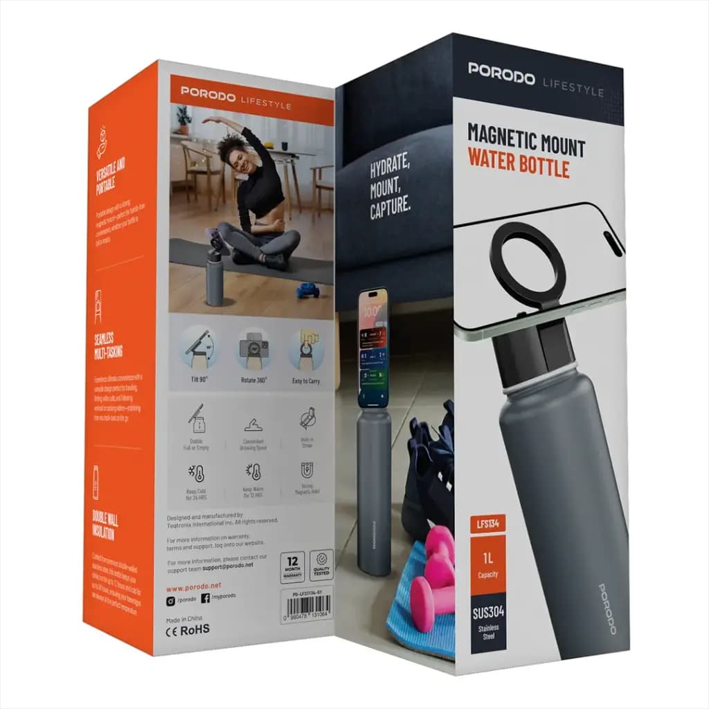 بطری آب استیل پرودو همراه با هولدر مگنتی گوشی مدل MAGNETIC MOUNT با ظرفیت 1 لیتر — تصویر ۴