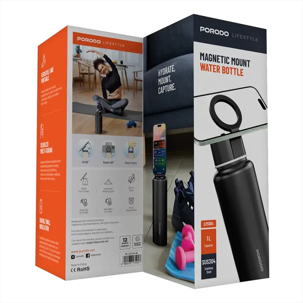 بطری آب استیل پرودو همراه با هولدر مگنتی گوشی مدل MAGNETIC MOUNT با ظرفیت 1 لیتر — تصویر ۲