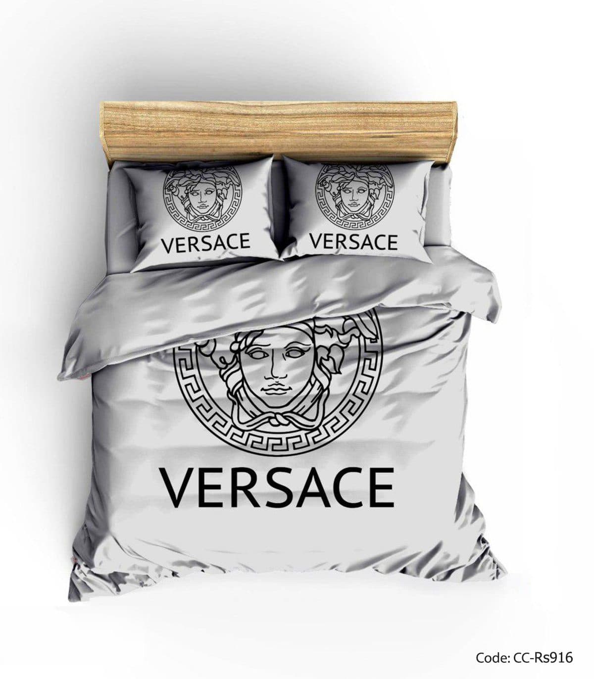 ست روتختی و لحاف دوختدار و ملحفه کشدار مدل GRAY VERSACE 2 — تصویر ۲