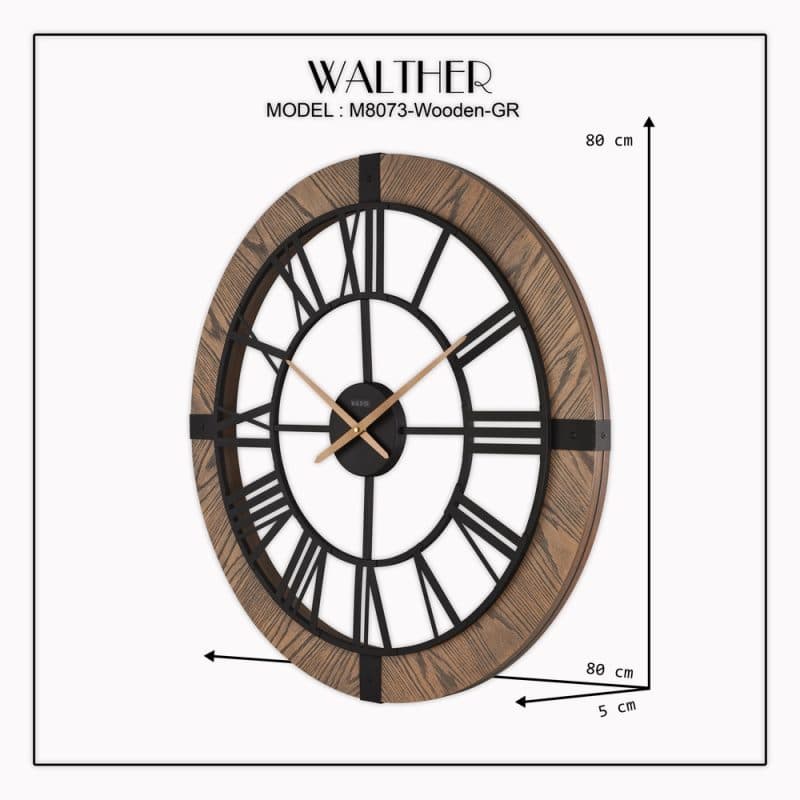 ساعت دیواری قطر 80 ترکیب چوب و فلز M_8076Wooden_GR — تصویر ۵
