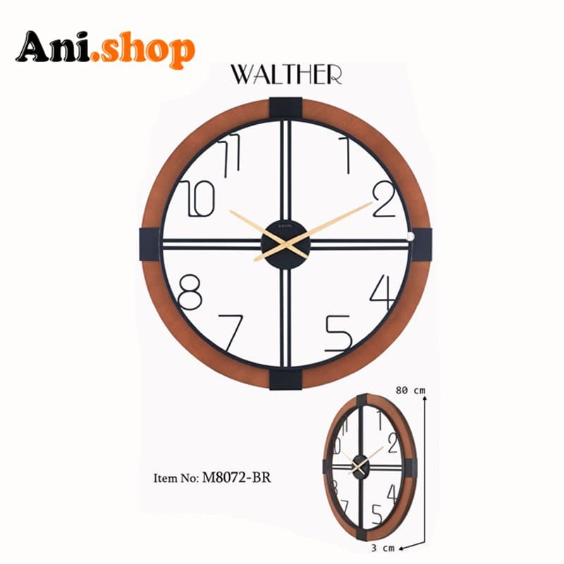 ساعت دیواری قطر 80 ترکیب چوب و فلز M8072-BR — تصویر ۲