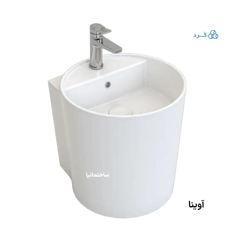 روشویی دیواری آوینا با طراحی استوانه‌ای مدرن و خروجی سرریز — تصویر ۴