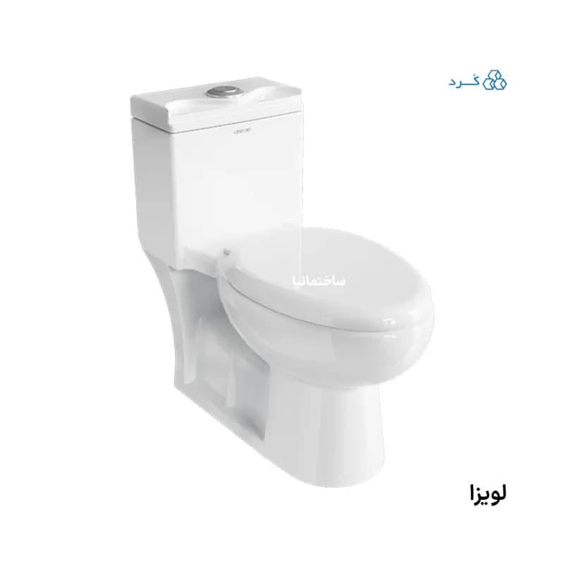 توالت فرنگی لویزا چینی کرد با فلاش ریزشی و مکانیزم دوزمانه | آرام‌بند و آکس ۲۰ سانتی‌متر