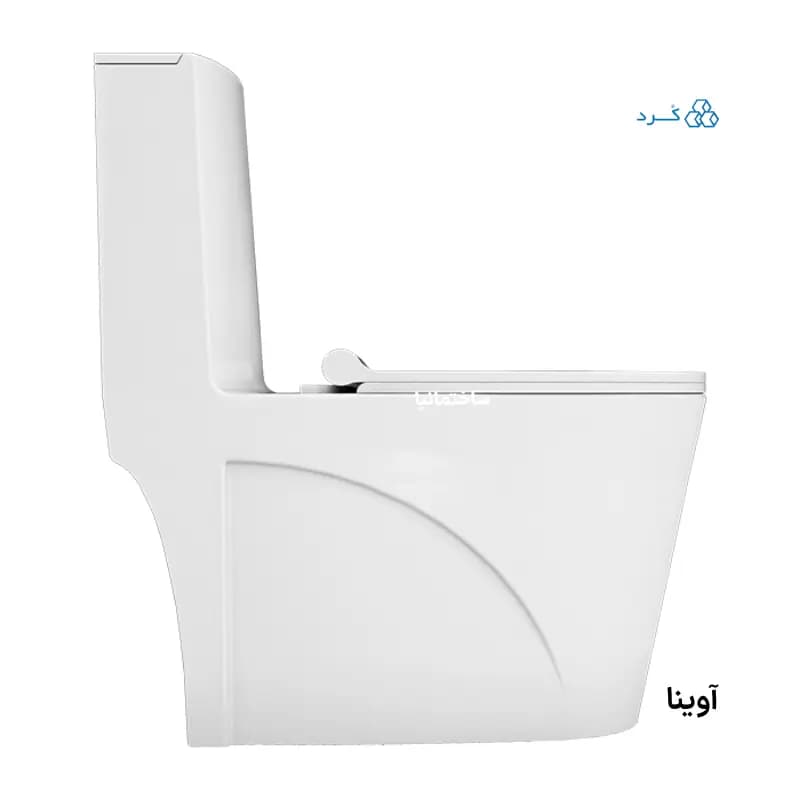 توالت فرنگی آوینا چینی کرد با طراحی صاف و سیستم فلاش توربوجت دوزمانه | تانک بلند و درب آرام‌بند — تصویر ۳