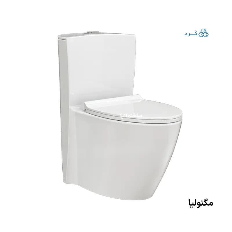 توالت فرنگی منوبلاک مگنولیا چینی کرد با تانک بلند و درب آرام‌بند | خروجی ۱۰ سانتی و فلاشینگ ریزشی