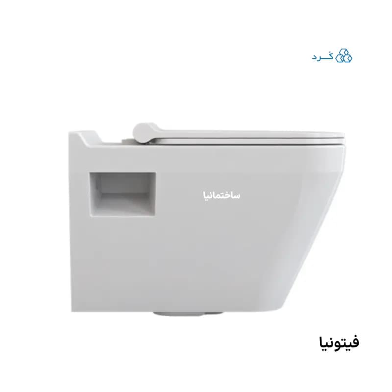 توالت فرنگی والهنگ فیتونیا چینی کرد با طراحی مربعی و نصب دیواری | فلاش ریزشی و درب آرام‌بند — تصویر ۸
