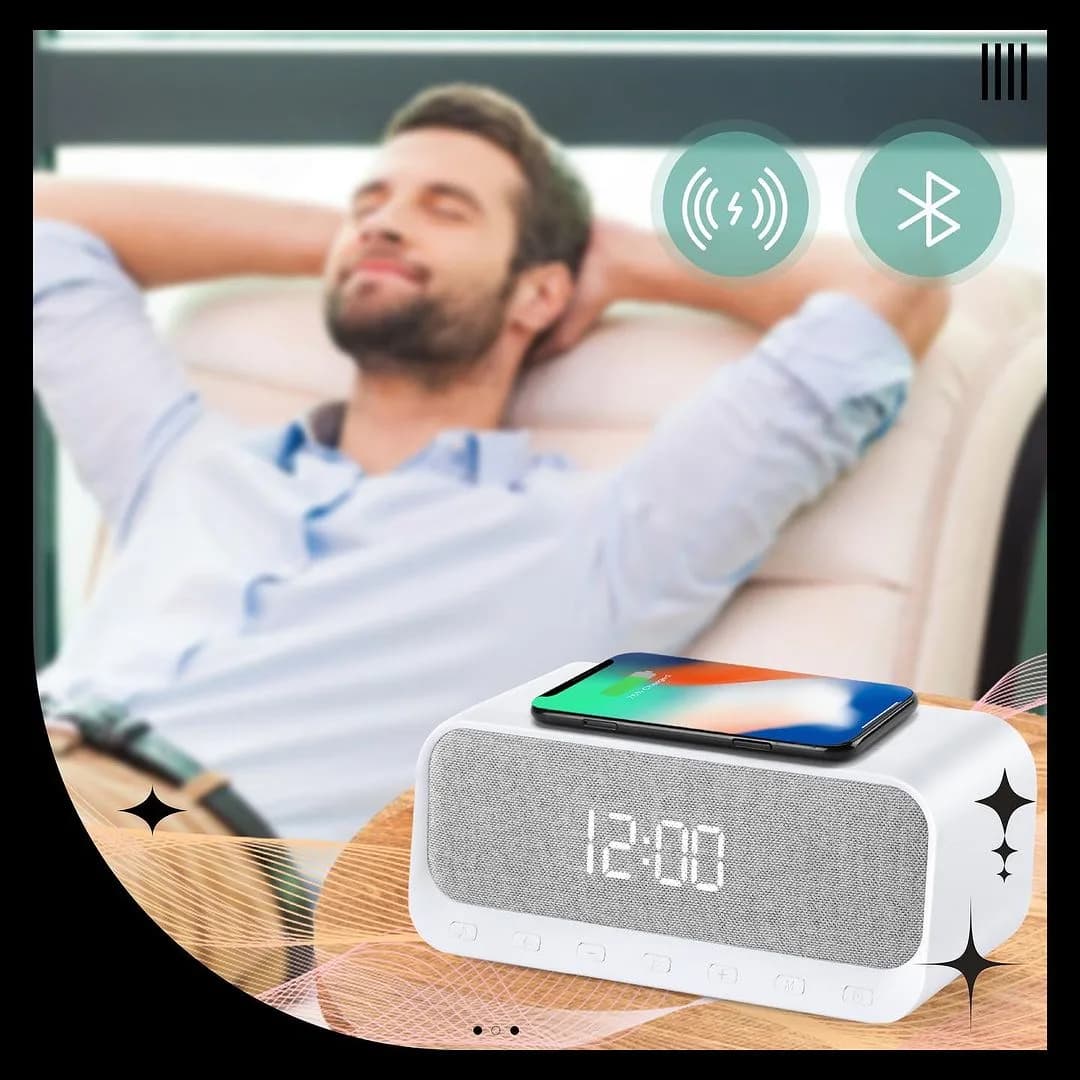 اسپیکر بلوتوثی و شارژر بی سیم قابل حمل DINLINE مدل DW-300 — تصویر ۱۱