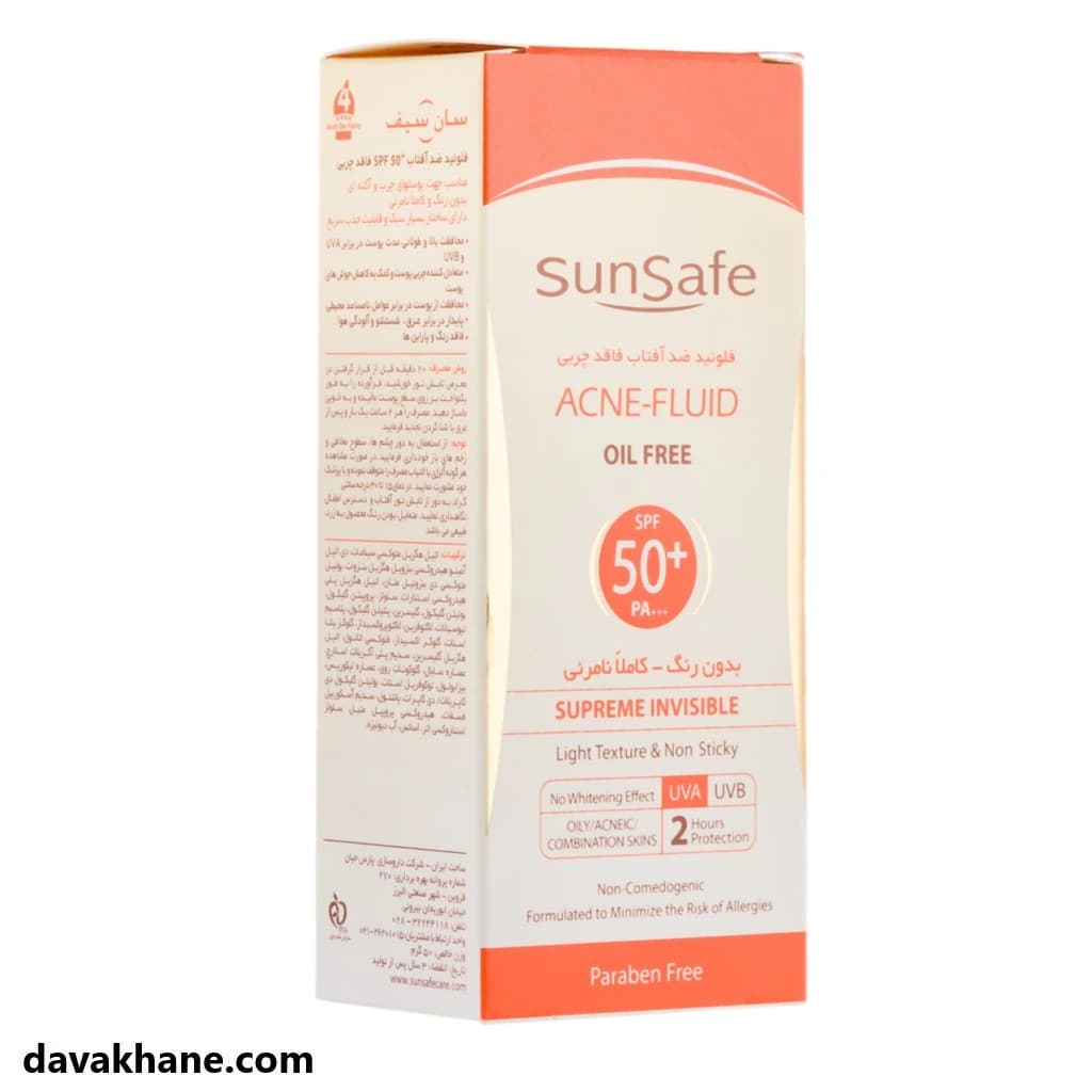 فلوئید ضد آفتاب بی رنگ فاقد چربی SPF50 سان سیف 50 میلی گرم — تصویر ۲