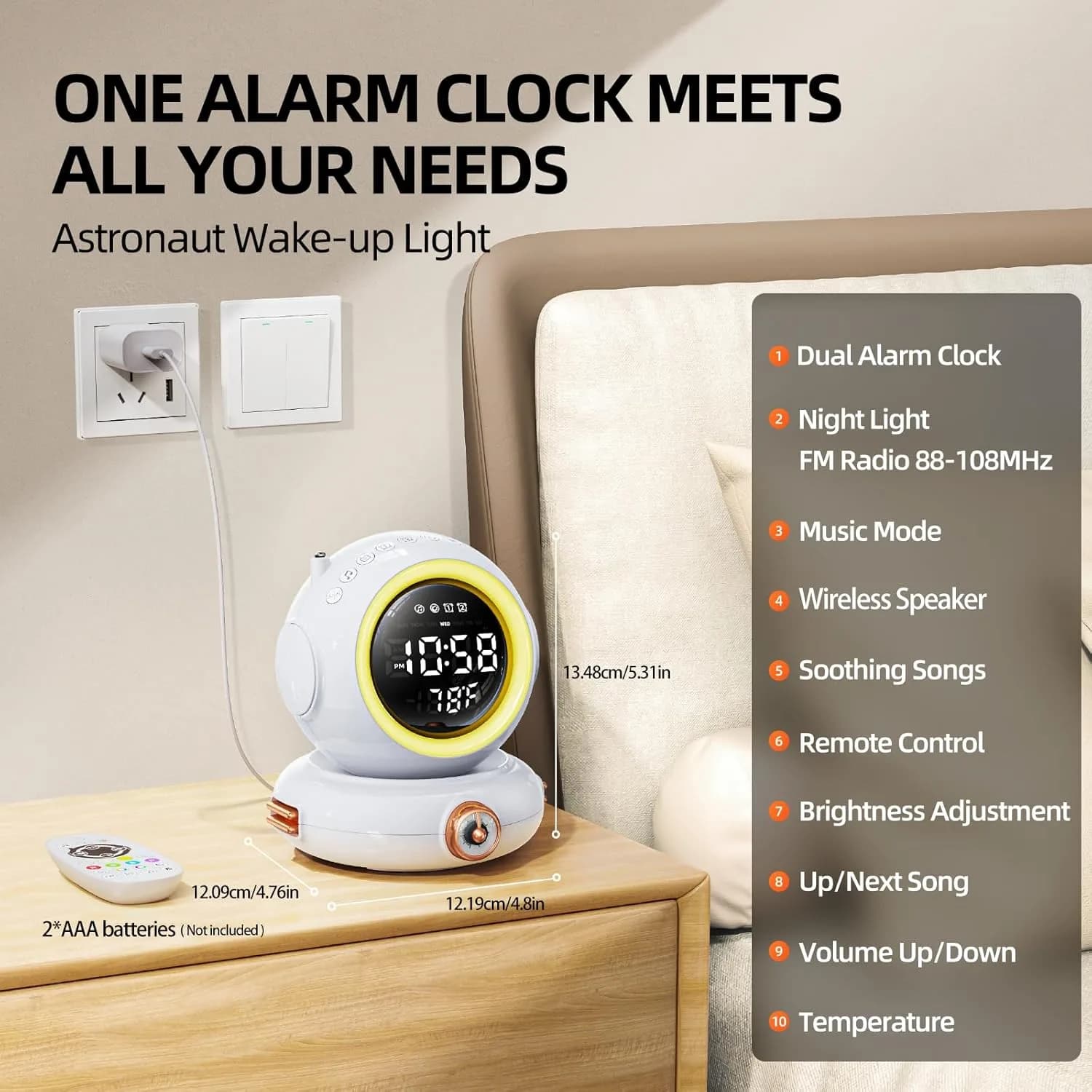 چراغ خواب رومیزی و اسپیکر GROWINER مدل ASTRONAUT WAKEUP LIGHT کد S9 — تصویر ۴