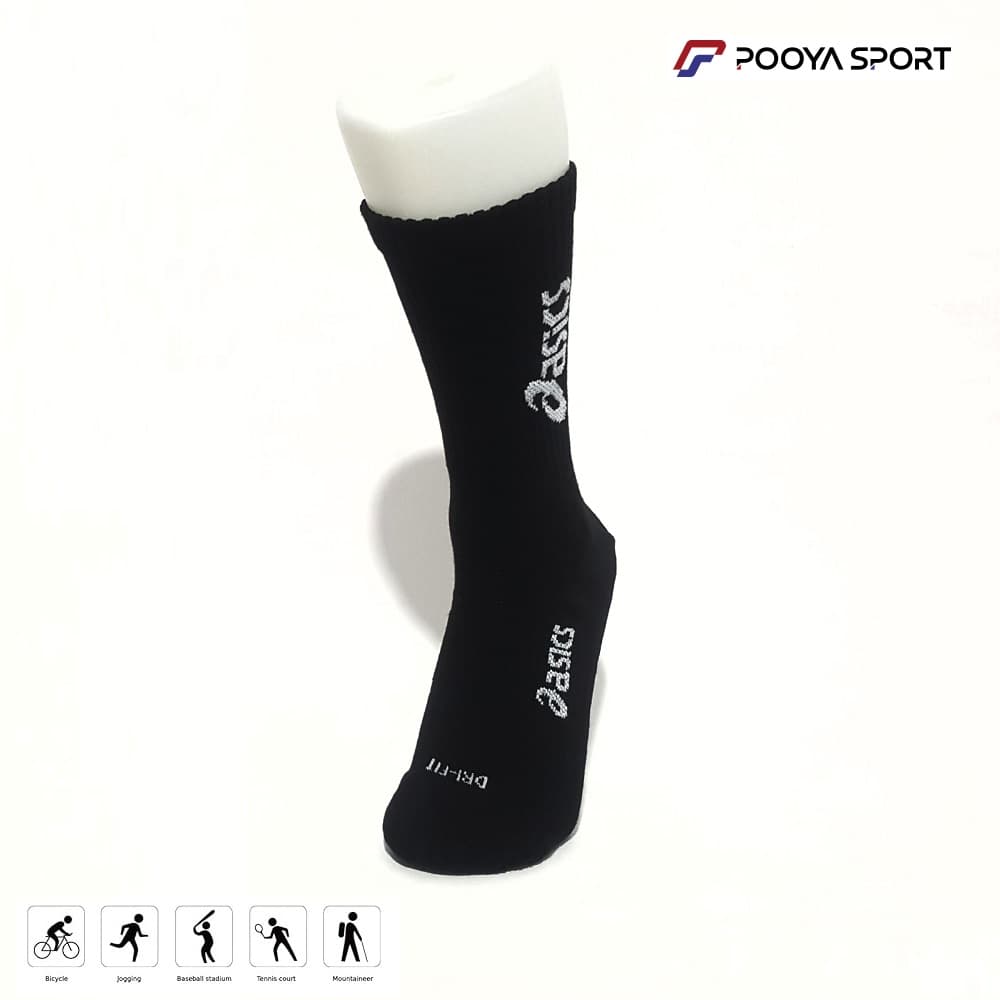 جوراب ورزشی حوله ای کبریتی asics اعلا ساق متوسط مشکی — تصویر ۳