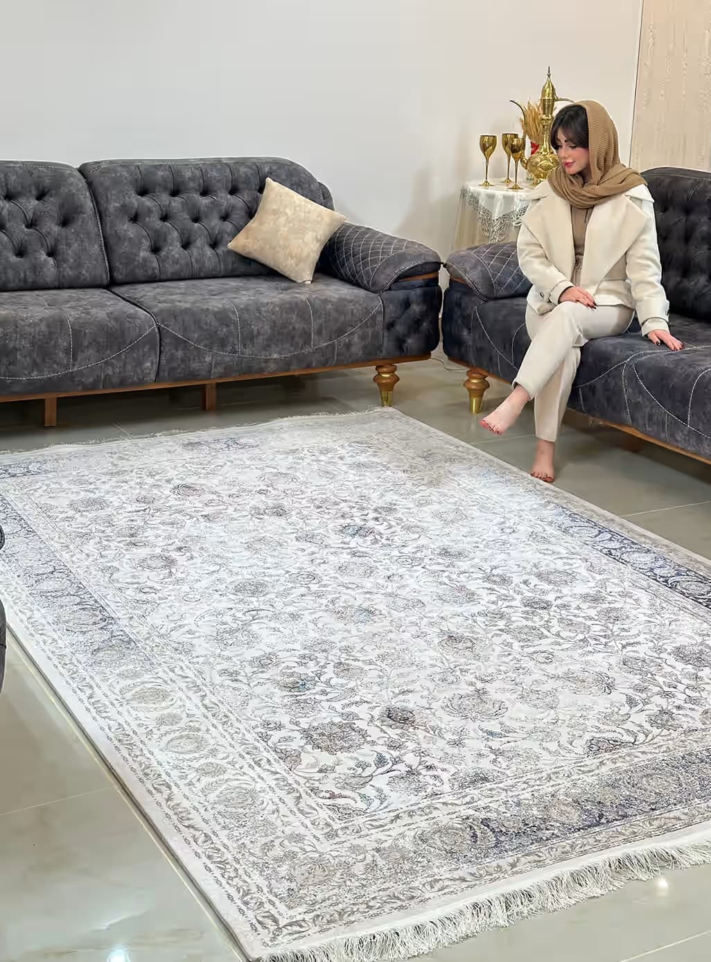 فرش طرح افشان کرم 1200 شانه کد 12857 — تصویر ۶