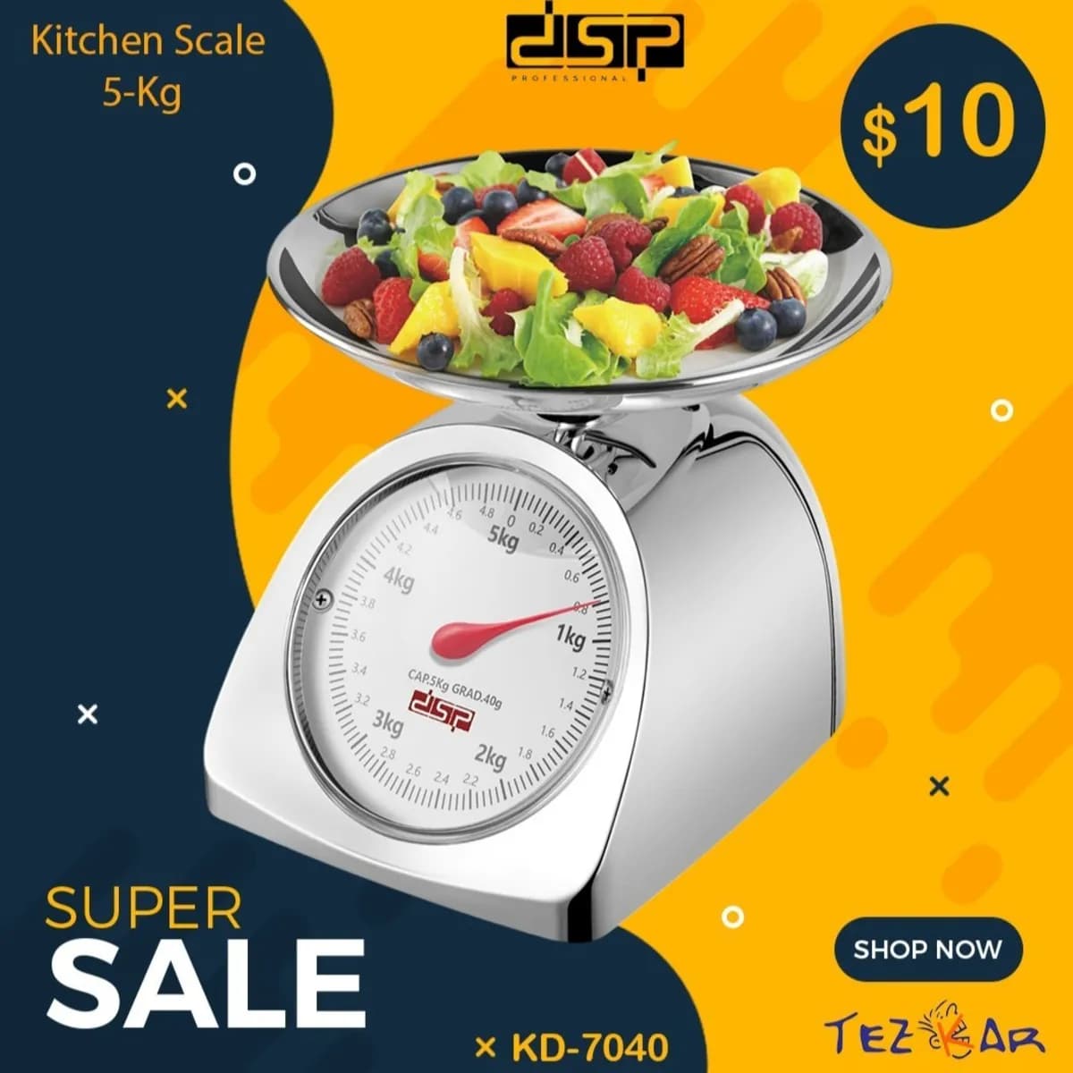 ترازو آشپزخانه دی اس پی مدل KD7040 | دقت 1 گرم و ظرفیت 5 کیلوگرم — تصویر ۳