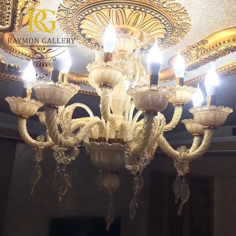 لوستر شامپاینی باکارات کلاسیک با آویز برگی 9 شاخه(6+3) — تصویر ۲