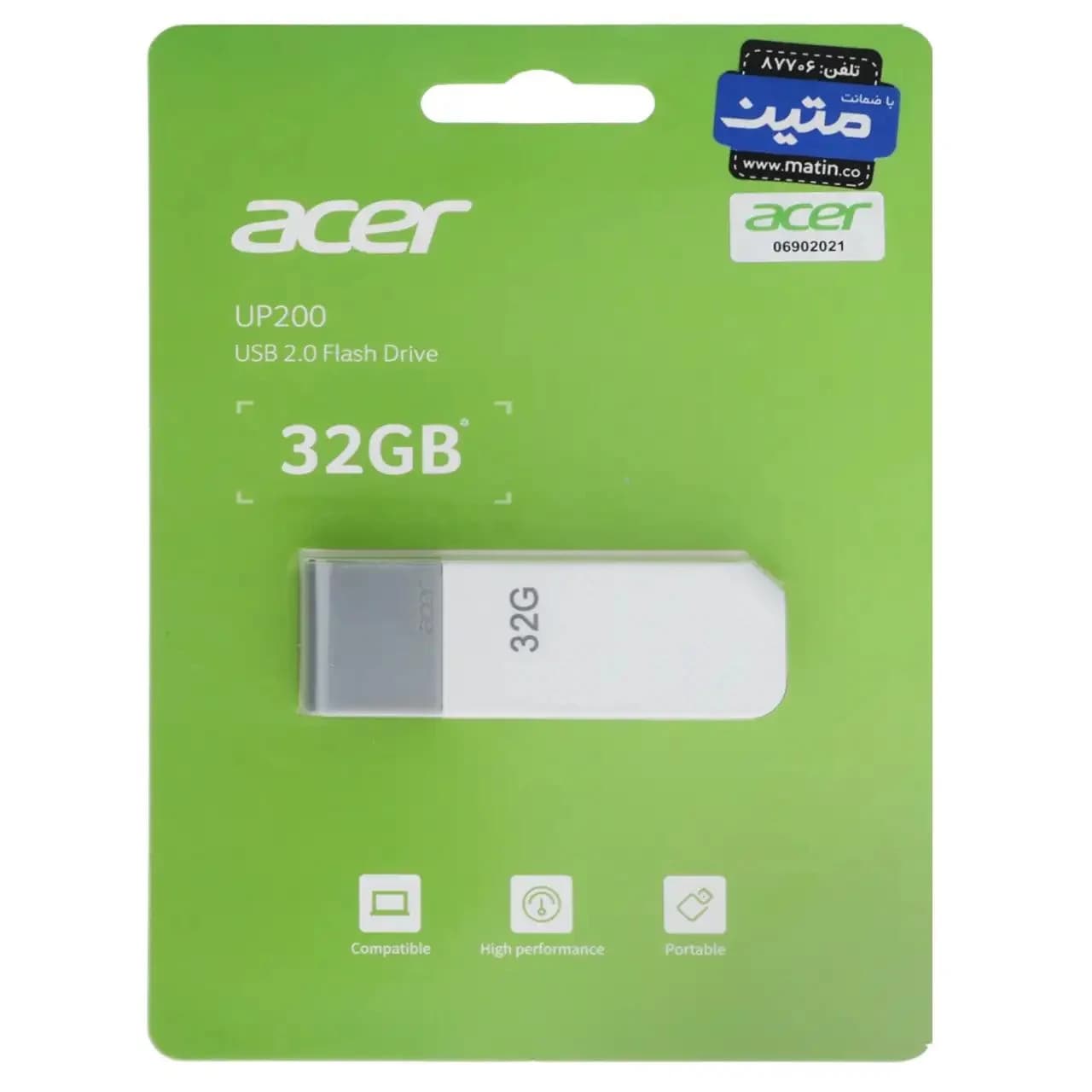 فلش مموری Acer مدل UP200 USB2.0 ظرفیت 32GB – سفید (گارانتی متین)