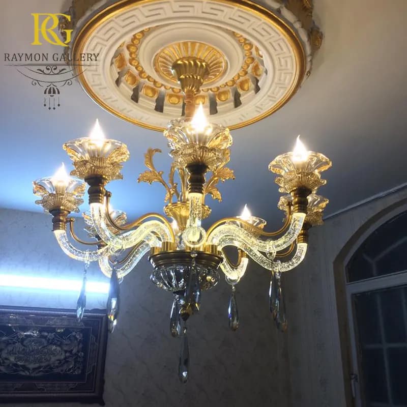 لوستر جام بلور منحی اشرافی دست ساز (8 شاخه)