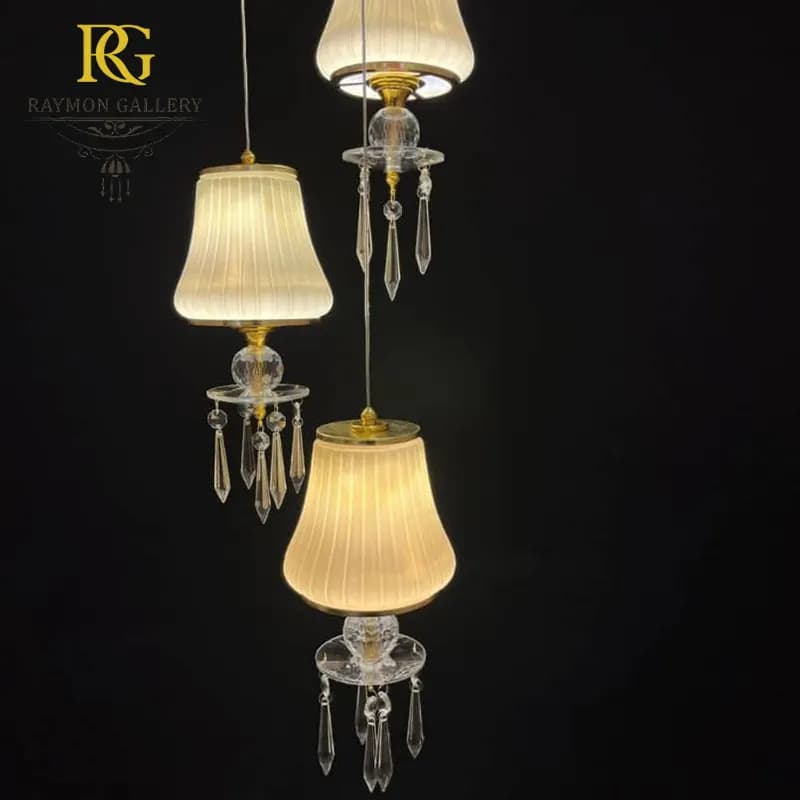 لوستر آویز پارچه‌ای سه‌تایی با طراحی اشرافی (3 شاخه) — تصویر ۴