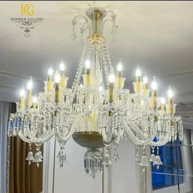 لوستر باکارات بلوری با آویز های زنگوله ای (24 شاخه)