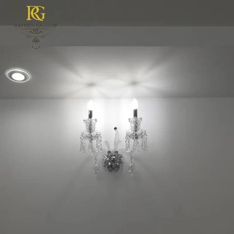 دیوارکوب شیشهای 2 شاخه شفاف با طراحی باکارات — تصویر ۲