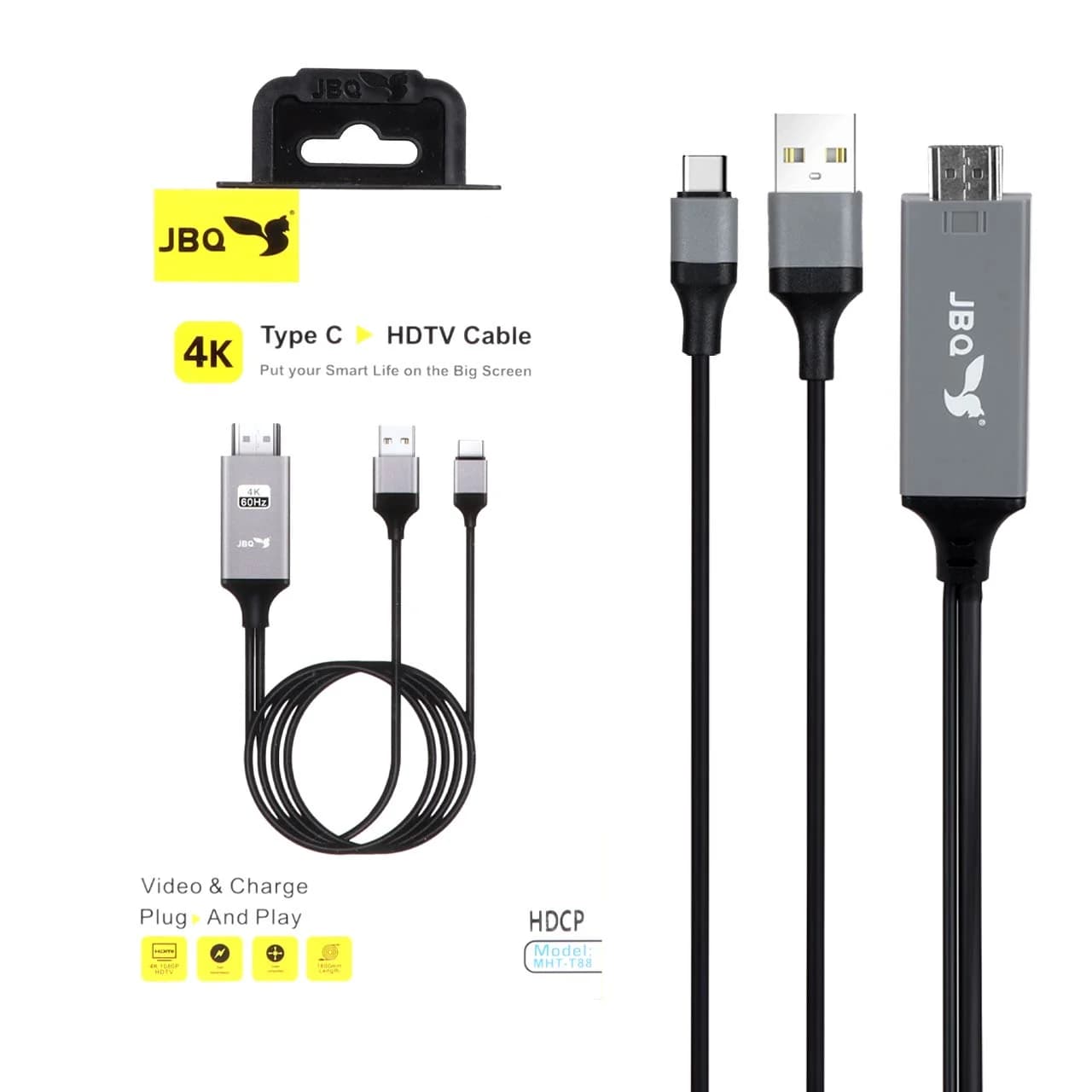 کابل JBQ Type-C To HDMI مدل MHT-T88 – مشکی (گارانتی یکساله رصاصی)