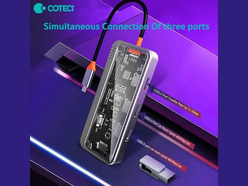 هاب 10 پورت تایپ سی کوتسی Coteci 10 in1 Multifunctional Docking Station 16013 — تصویر ۶