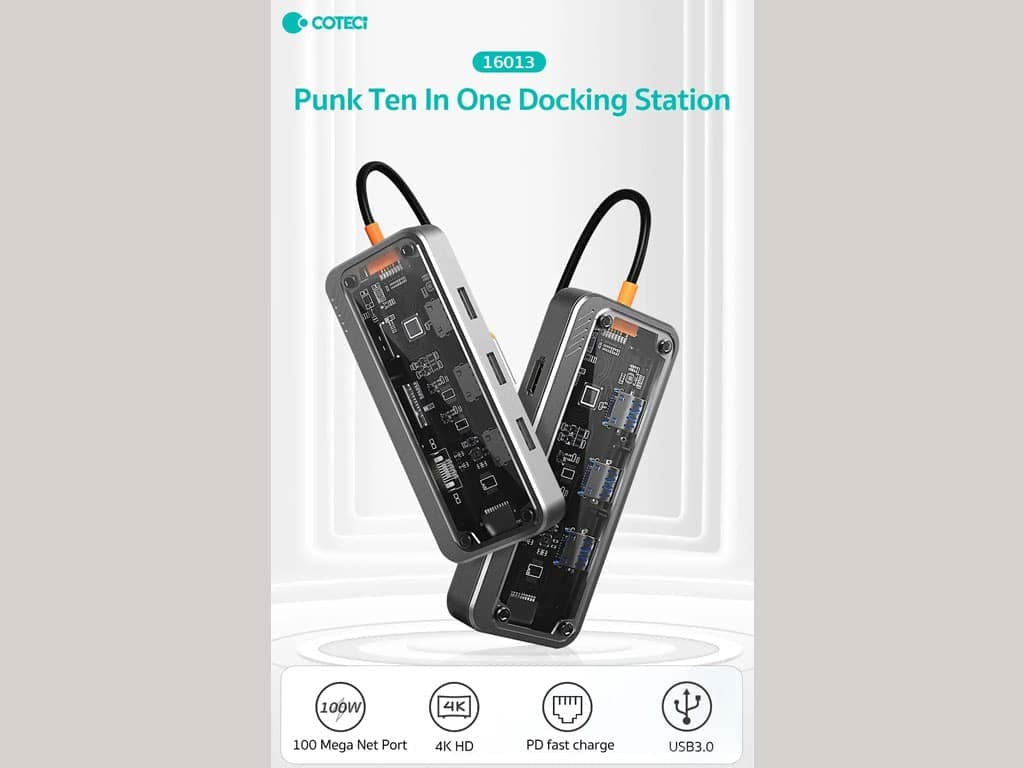 هاب 10 پورت تایپ سی کوتسی Coteci 10 in1 Multifunctional Docking Station 16013 — تصویر ۲