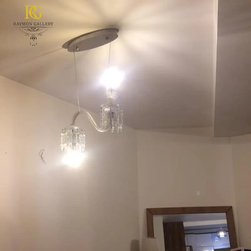 لوستر آویزی باکارات 2 شاخه کریستالی — تصویر ۴