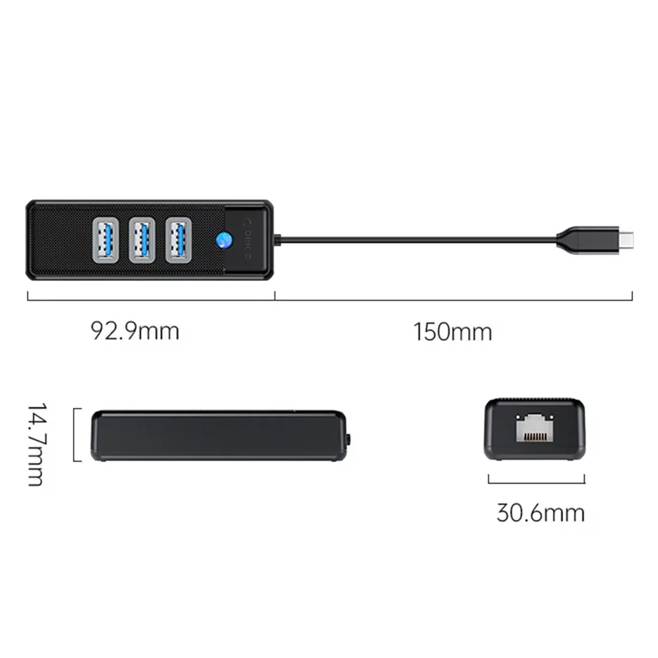 هاب تایپ سی اوریکو ORICO مدلPW3UR-C3-05 با 4 پورت — تصویر ۸