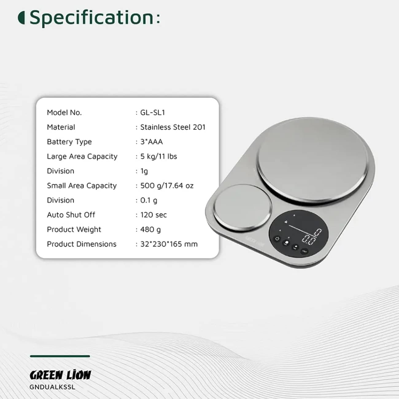 ترازو آشپزخانه گرین لاین Green Lion اصل مدل GL_SL1 دیجیتالی — تصویر ۷