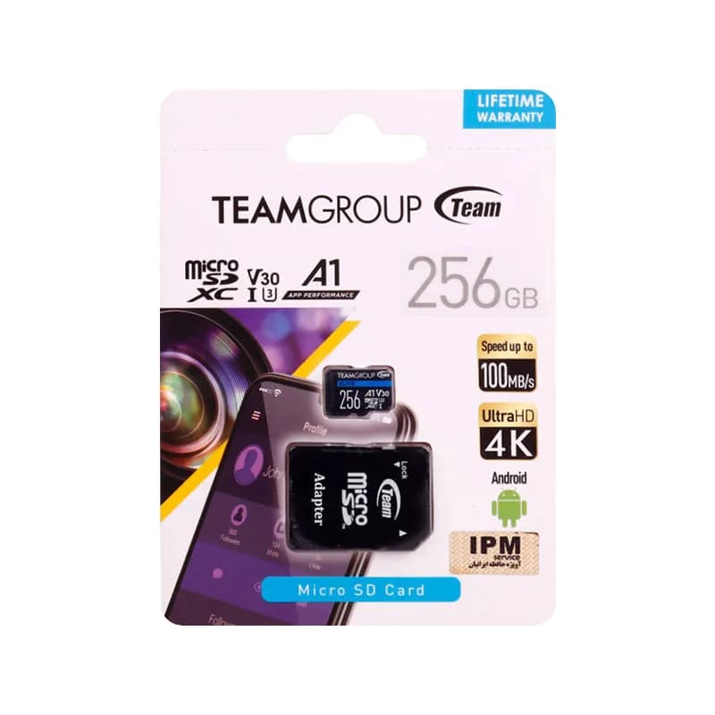 کارت حافظه MicroSDXC تیم گروپ A1 V30 کلاس 10 ظرفیت 256 گیگابایت + خشاب