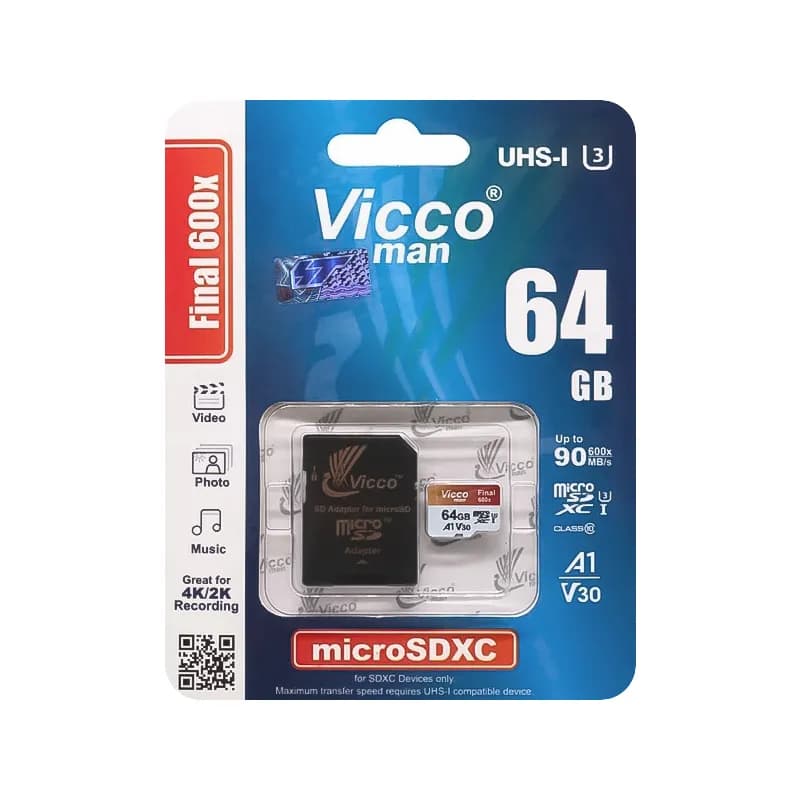 کارت حافظه MicroSDXC ویکومن 600x کلاس 10 ظرفیت 64 گیگابایت + خشاب