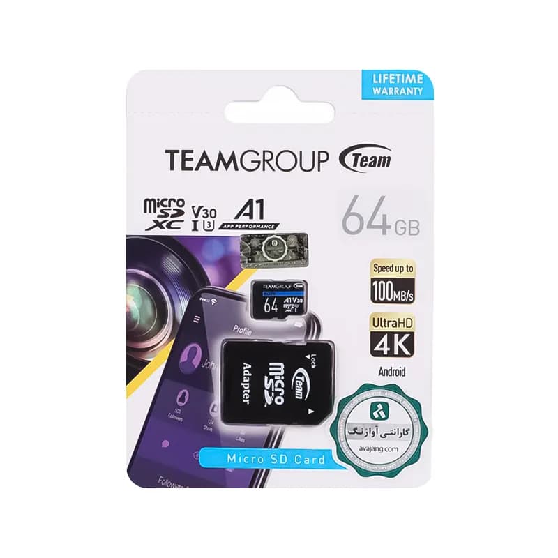 کارت حافظه MicroSDXC تیم گروپ A1 V30 کلاس 10 ظرفیت 64 گیگابایت + خشاب — تصویر ۴