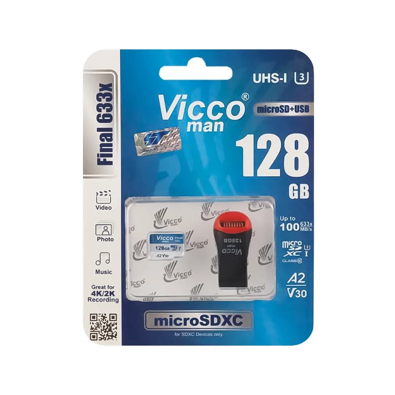 کارت حافظه MicroSDXC ویکومن A2 V30 کلاس 10 ظرفیت 128 گیگابایت + رم ریدر — تصویر ۴
