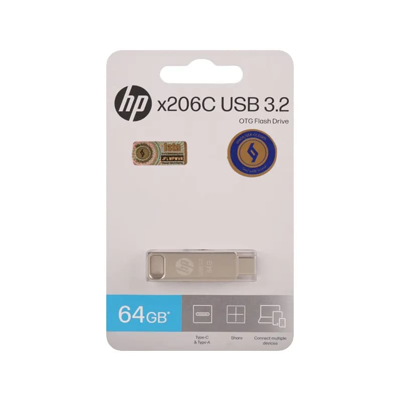 فلش مموری USB3.2 اچ پی مدل Type-C x206C ظرفیت 64 گیگابایت