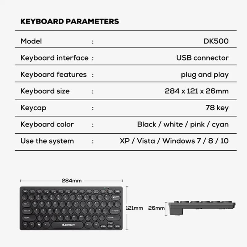 مینی کیبورد سیم دار جرتک مدل Jertech DK500 – مشکی — تصویر ۳